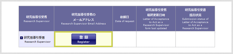 研究指導引受者のメールアドレスを登録